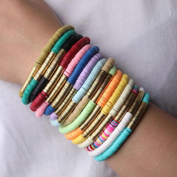 10Pcs Rainbow 6mm Polymer Clay Heishi Disc Beads Elastic String Bracelets Color 8