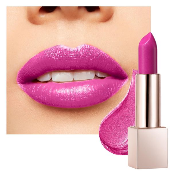 BEAUTY SEARCHER Lippenstift, Metallic Shine Finish Lip Balm Glossy Hydrating Nude Velvet Red Long-Lasting Moisturisation Luxury Lip Stick Makeup # 06 Pink Lady