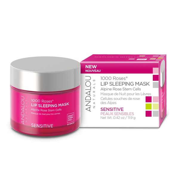 Andalou Naturals Lip Mask 1000 ROSES, Overnight Lip Sleeping Mask for Dry, Chapped Lips, Plumping, Hydrating & Soothing Lip Balm with Alpine Rose Stem Cells, Vegan & Cruelty Free, 12 g