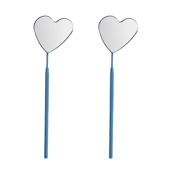 ccHuDE 2 Pcs Heart Shape Eyelash Mirrors Lash Extension Mirrors Stainless Steel Lash Mirrors Eyelash Makeup Mirrors for Valentine's Day Blue