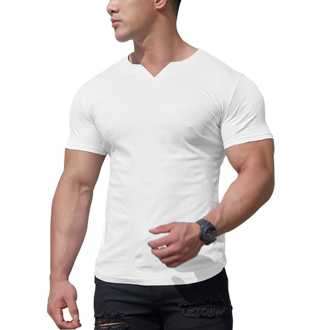 Herren Mesh Athletic T-Shirts mit geteiltem V-Ausschnitt für Fitnesstraining Bodybuilding Color Weiß Size M