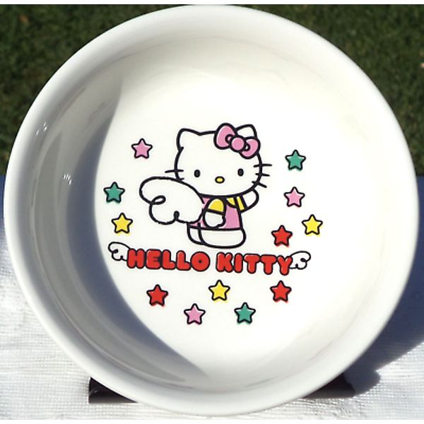 HELLO KITTY Ceramic PET Cat Dog FOOD WATER Bowl DISH 6" NEW Stars SANRIO