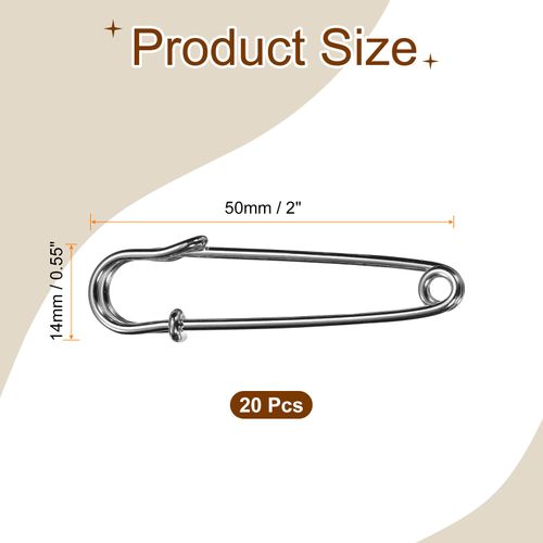 HARFINGTON 20pcs Safety Pins 2 Inch (50mm) Electroplated Steel Large Safety Pin Heavy Duty Sewing Safety Pins Bulk for Clothes Sewing Arts DIY Crafts, Gunmetal