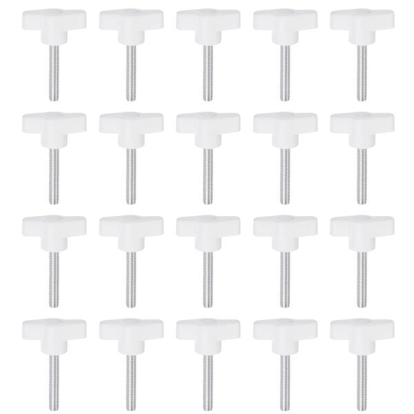 sourcing map 20pcs Wing Knobs M6 x 60mm Male Thread Plastic Tee Stud Knobs T Threaded Handles Hand Clamping Tightening Thumb Screws Thumbscrew, White