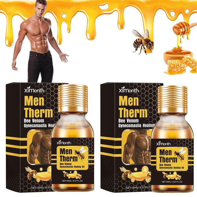 Bee Venom Oil,2 PCS The Chest Muscles Bee Venom Oil,Bee Venom Gel for Men,Men Gynecomastia Heating Oil Can Help Strengthen The Chest Muscles Bee Venom Gynecomastia Heating Oil (15ml)