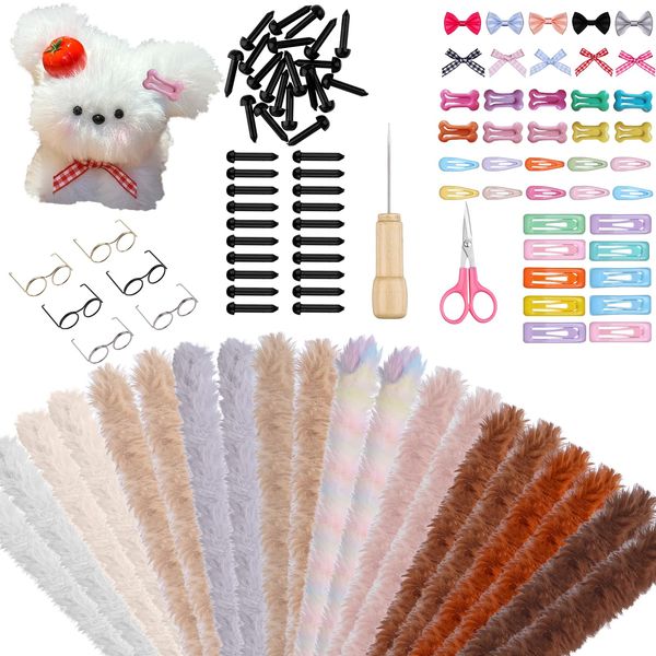 Youdaju 20 Pcs Pipe Cleaners Craft Supplies Pipe Cleaners Craft Kit for Beginner DIY Pipe Cleaners Set Jumbo Thick Fur Pipe Cleaners Craft Chenille Stems Animals Kit with Accessories DIY Art and Craft