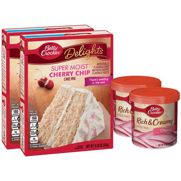 Betty Crocker Cherry Chip Cake Mix and Cherry Frosting Bundle - 2 of Each