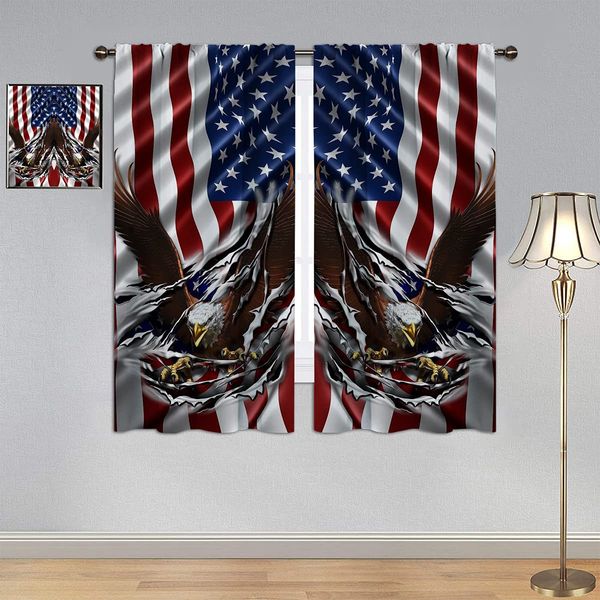 GY Eagle Curtains, Thermal Insulated Printed Curtain Eagle Tearing Apart The American Flag Curtains Rod Pocket Kids Decor Thermal Insulating Blackout Curtain 42x63 Inch