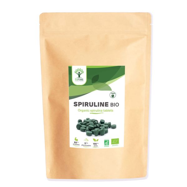 Bio Spirulina – BCAA Eisen Vitamin A 65% Protein 17% Phycocyanin – rein und ohne Zusatzstoffe – Nahrungsergänzungsmittel – 500 mg/Tablette – in der EU verpackt – Bio-Zertifizierung – 1200 Tabletten