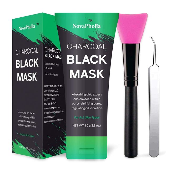 Novapholia Charcoal Peel Off Face Mask for Blackheads and Pores Black Mask With Blackhead Extractor and Brush – Deep Cleansing Facial Mask – Blackhead Remover and Oil Control Mask 80ml