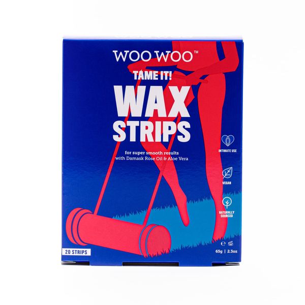 WooWoo Tame It! Wax Strips - Pack of 20 Plus 2 Sachets of Cooling & Soothing Aloe Vera Cream - Intimate Bikini Line Hair Removal Waxing Kit For Women & Men