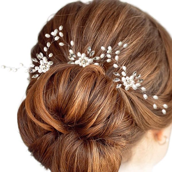 [Cocomoa] Hair Ornament, Pearl, Hair Pin, Hair Accessory, Hair Clip, Wedding Headdress, Wedding 3-piece Set, Gift Pouch Included, Professional Hair and Makeup Recommended(A)