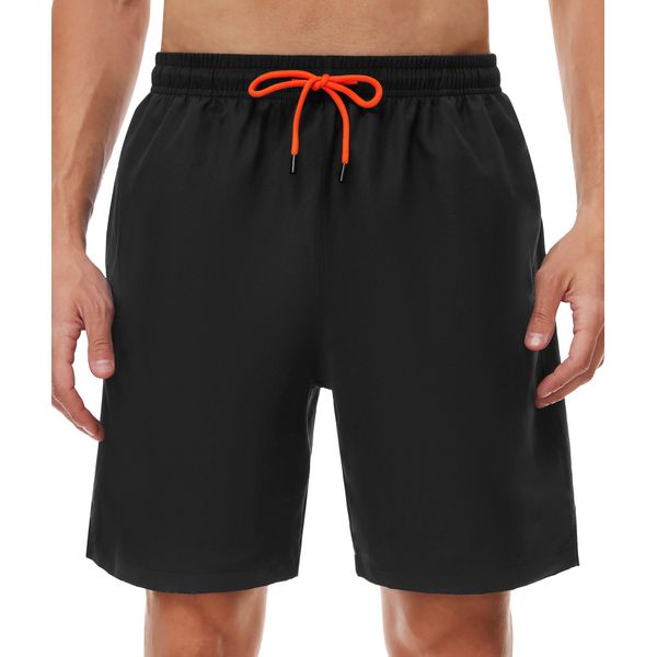 SIHOHAN Badehose für Herren - Schnelltrocknend Badeshorts Männer Atmungsaktiv Schwimmhose wasserdichte Boardshorts mit Meshfutter und Verstellbarem Tunnelzug(Schwarz,XXL)