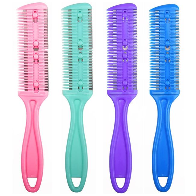 KIPTVO Double Sided Hair Cutting Razor Comb, Professional Hair Razor Comb Haircuts Cutting Tool for Salon or Home (Light Pink, Green, Blue, Purple)