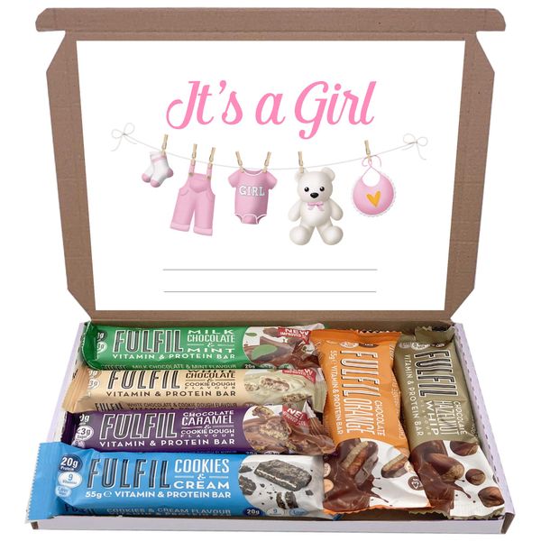 Fulfil Protein Bars & Vitamins Chocolate 6x60g Gift Box Hamper Snack Low Sugar Carbs Fulfill Bar (Its A Girl)