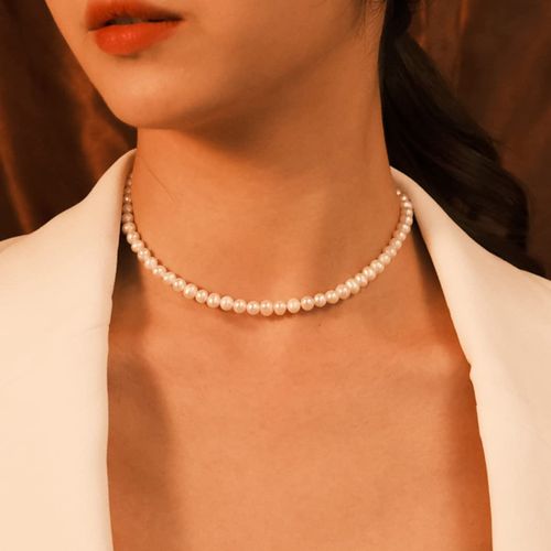 Ushiny Boho Pearl Necklace Fashion Jewellery Small Beads Choker Necklace for Women, Pearl Metal, Pearl