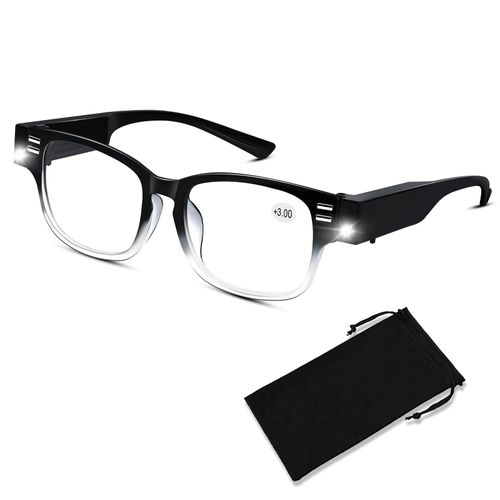Magnifying Glasses with Light Reading Glasses Bright LED Readers with Lights Built in Glasses with Lights and Magnifier for Men Women Eyeglasses Lighted Magnifier Nighttime LED Reading Glasses+300