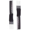 2pcs Black Carbon Lift Teasing Combs with Metal Prong, Salon Teasing Lifting Fluffing Comb with 5 Stainless Steel Pins