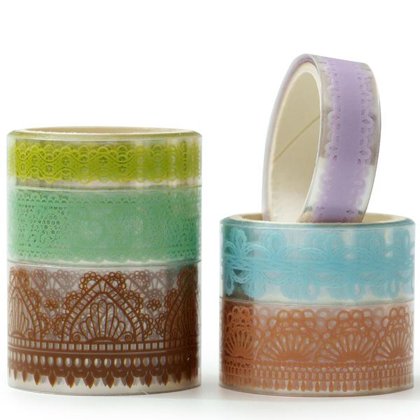 KAVI' S 6 Rollen Lace Muster Washi Tape Set PET Masking Tape Dekoratives Klebeband für Scrapbooking, Geschenkverpackung, Urlaubsdekoration IC-CTXK-P1Q6