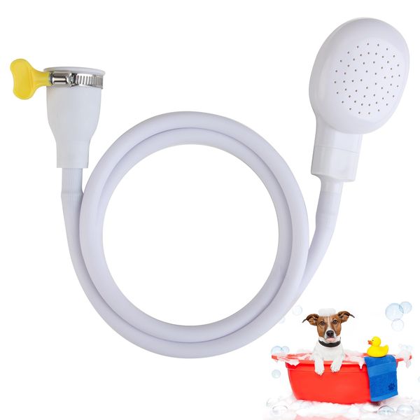 Bath Single Tap Shower Attachment Push on 1.3 M Rubber Hose for Taps Hand Held Portable Pet Dog Shower Hair Shower Head for Bathroom Washing Dresser Kitchen Sink Mixer Tap White