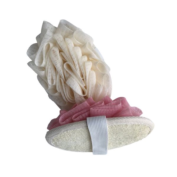 2 PCS Loofah Scrubber for Shower, Exfoliating Body Loofah Sponge Brushes Pouf Bath Mesh Brush,Shower Puff Bath Travel Loofah with Elastic Hand Strap Loofah Flower Ball