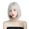 FESHFEN 6628A Wig, Bob, Short, Princess Cut, Full Wig, Princess Hair, Women's, Straight, Natural, Halloween, Small Face, Harajuku Style, Flat Bangs, Daily Use, Heat Resistant, Silver Gray
