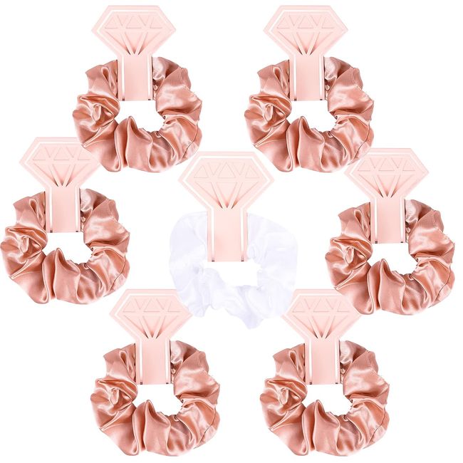 AIEX 8 Stück Brautjungfern Scrunchies, Haargummis Scrunchie Satin Band Bachelorette Geschenke für Brautjungfern in 2 Farben Pferdeschwanzhalter für Bräute Brautjungfern (Weiß; Roségold)