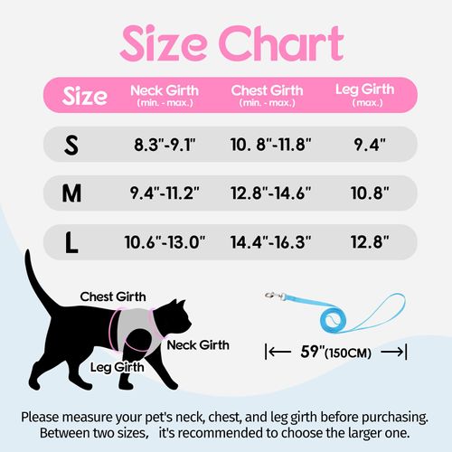 Dooradar Cat Harness and Leash Set, Escape Proof Lightweight Kitten Harness, Soft Breathable Reflective Vest for Outdoor Walking Traveling, Adjustable for Medium Cats, Pink & Blue, M