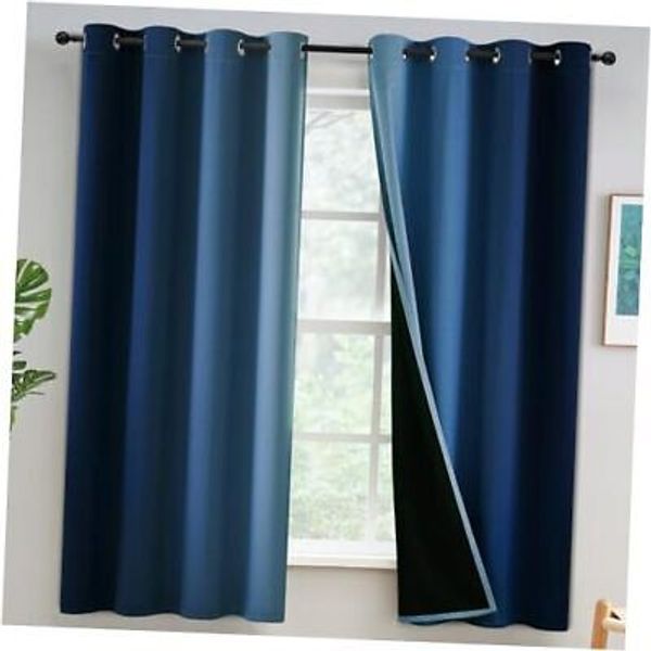 100% Blackout Curtains for Bedroom，Ombre Room 52"W x 63"L (Pack of 2) Blue