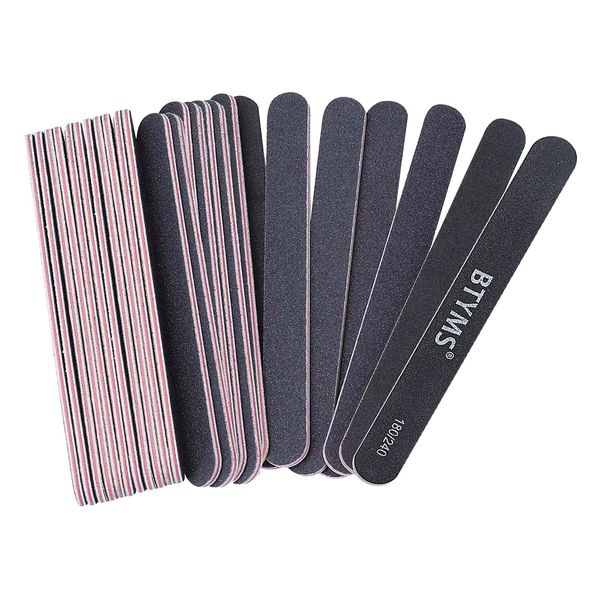 BTYMS 25 Count 180/240 Grit Nail Files for Natural Nails, Double Sided Emery Boards Fine Grit Nail Buffering Files