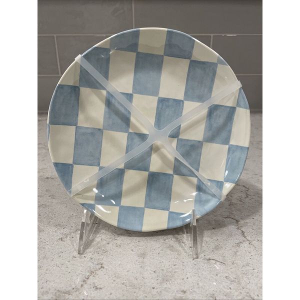 Set 4 Checkered 6.5” Blue Melamine Plates Plate Shiny Finish Appetizer Side
