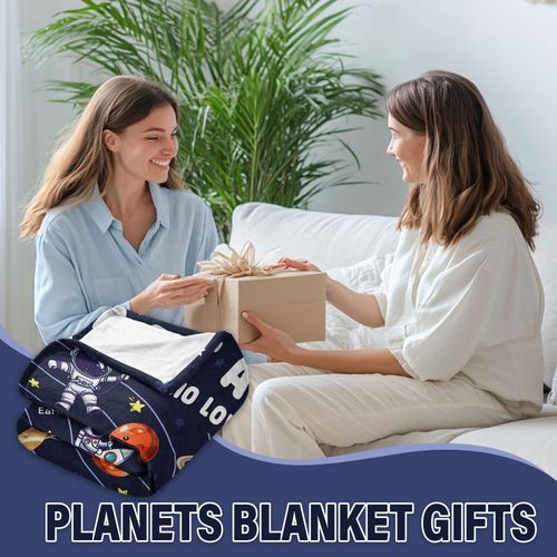 Wazzio Just A Boy Who Loves Planets Solar System Space Blanket Gifts for Planets Lovers, Cute Planets Blanket GIFS for Boys Son Men, Planet Birthday Gifts for Sofa Couch Bed 40"x 50"
