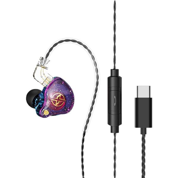 KOYOKOMA Wired Earphones, USB Type-C USB-C In-Ear Headphones with Remote Control, Built-In Mic, Music, Calls, Smartphones, Tablets (Purple & Blue)