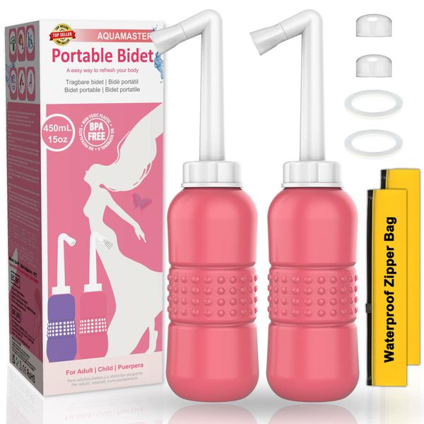 2Pcs-Pack Perineal Bottle for Postpartum Care - Portable Bidet for Travel with Water Seal Cap Angled Spout for Post Partum Pain Relief. Postpartum Essentials with Storage Bag