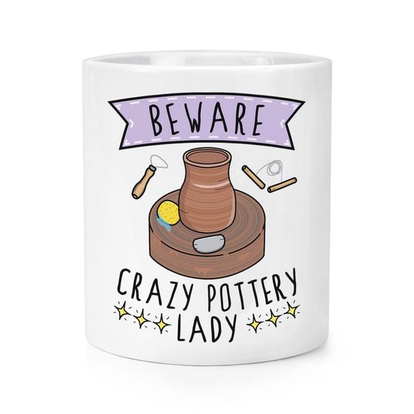 Beware Crazy Pottery Lady Makeup Brush Pencil Pot
