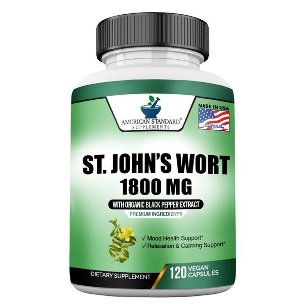 St. John's Wort Organic 1800mg & Organic Black Pepper Extract, 120 Capsules