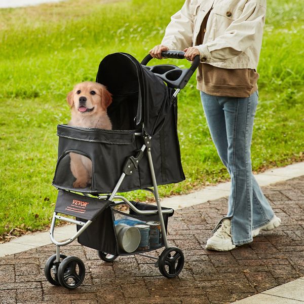 VEVOR Pet Stroller, 3 Wheels Dog Stroller Rotate with Brakes, 35lbs Weight