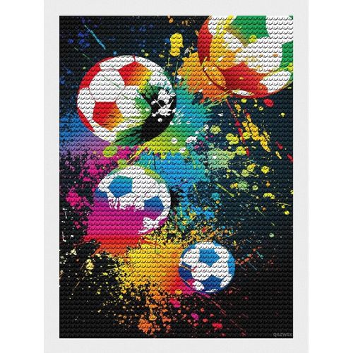 DIY Diamond Painting Kits for Adults, Compatible with Colorful Paint Splash Ink Soccer Ball Football Black, 5d Diamond Painting Kits Round Full Drill Diamond Art for Home Wall Decor 12x16 inch