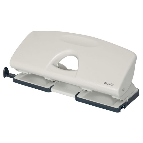 Leitz 4 Hole Punch, 16 Sheets, Guide Bar with Format Markings, Metal, 50220085 - Grey
