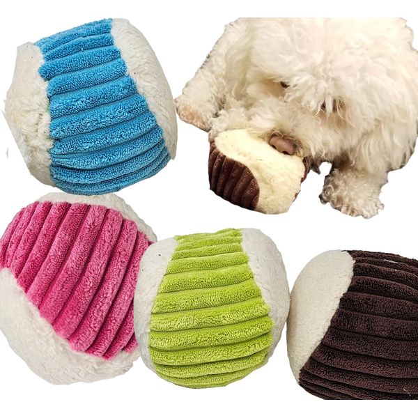 Zelica Small Dog & Puppy Chew Soft Ball Toy with Squeaker, Plush Puppy Play Dog or cat Squeaky Toy (4 Pack)