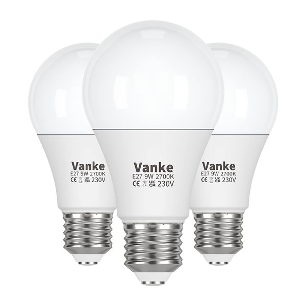 Vanke E27 Screw LED Bulb, Warm White 2700K, 60 Watts Equivalent, 9W ES Bulbs, Screw in Light Bulb, 806 Lumen, Non-Dimmable, Pack of 3