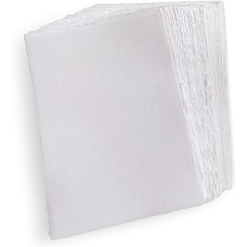 Wanderings A5 Handmade White Deckle Edge Blank Paper - 21 x 15 cm - Pack of 50 - Watercolor/Mixed Media Paper - Wedding Invitations, Letterpress, Greeting Cards, Table Menus - Thick 150 GSM