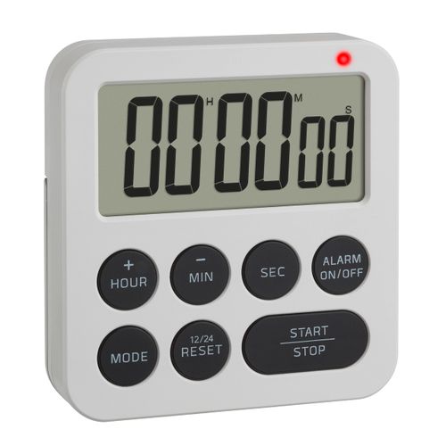 TFA Dostmann Digital Timer with Stopwatch and Alarm Clock, 38.2051.02, up to 99 h/59 min/59s, Egg Timer, Kitchen Timer, Homework Timer, Short Time Alarm Clock, with LED Warning Light and 2 Volume