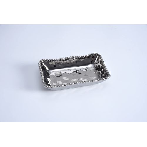 Pampa Bay Silver Titanium Finish Porcelain Rectangular Dish, 7-inch Length
