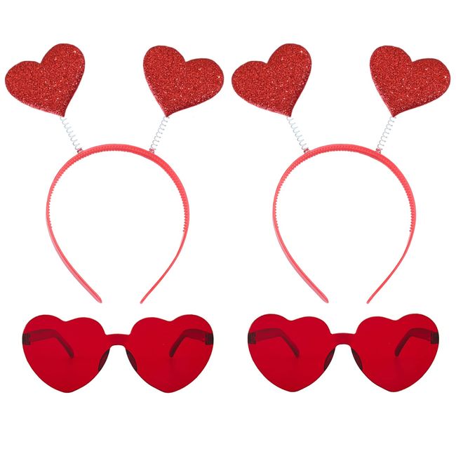 4 Pcs Valentines Day Heart Head Boppers Eyeglasses Glasses Headband Love Hair Hoops Sunglasses Red Heart Headpiece Hair Bands Women Dress Up Christmas Halloween Wedding Birthday Party Accessories