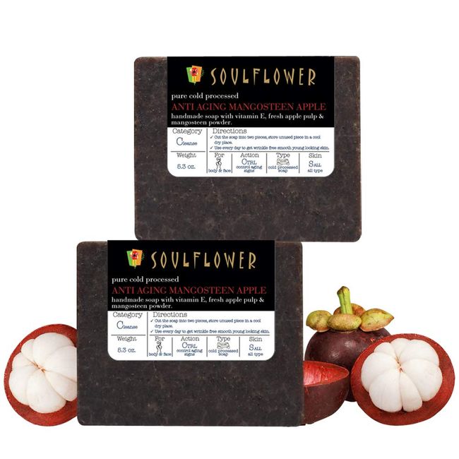 Soulflower Mangosteen Handmade Bar Soap Enriched with Apple & Premium Essential Oils for Skin Exfoliation - Natural, Vegan, Organic, Paraben & SLS Free, Pack of 2-5.3 Oz Each