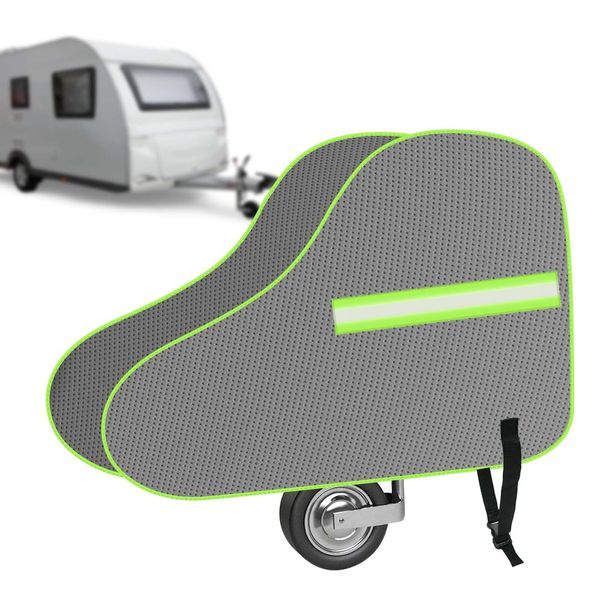 URAQT Tow Hitch Cover, Universal Waterproof Caravan Hitch Cover With Strap, Caravan Drawbar Trailer Protector with Reflective Strip, Suitable for Campervan and Caravan (Grey/Green)