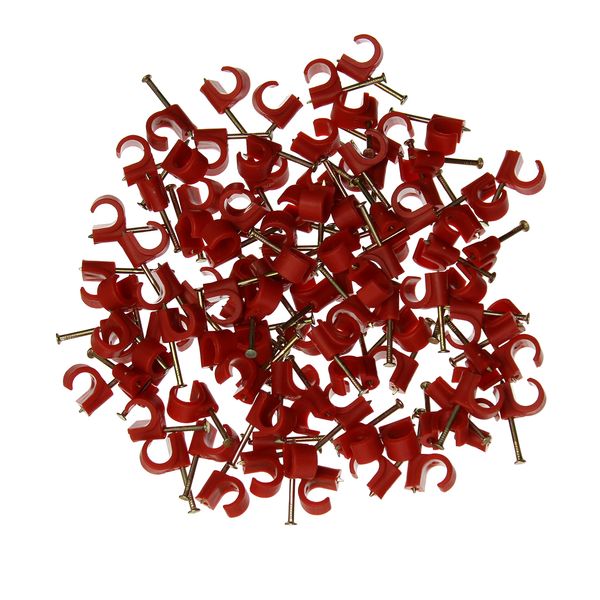 9-11mm Red Round Cable Clips, 100 Pack Nail Clips Zinc Plated Nail