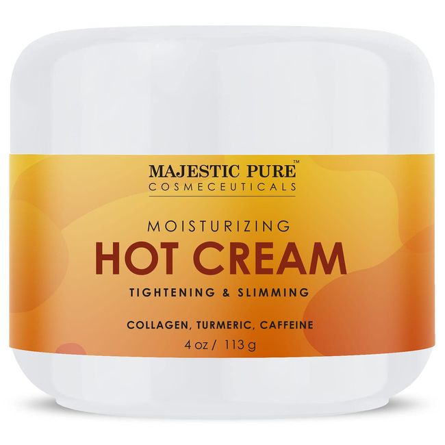 MAJESTIC PURE Hot Cream - for Cellulite, Soothing, Relaxing, Tightening & Slimming - with Collagen, Turmeric, Vitamin A, E, Body Firming Cream, 4 oz