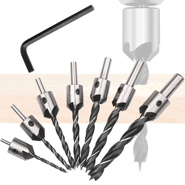 7 Countersunk Drill Bit Chamfering Cutter, Countersunk Drill Bit, Woodworking Drill, Countersunk Drill, Countersunk Drill Bit, Sharp Angle Bit, Drilling Trimmer, Woodworking Set, DIY Tool, Carbon